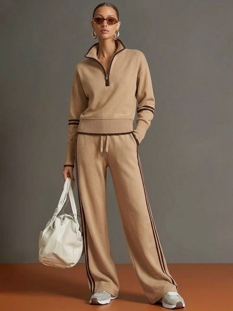Mariette | Elegant Lounge Set With a Zipup & wide-leg trousers