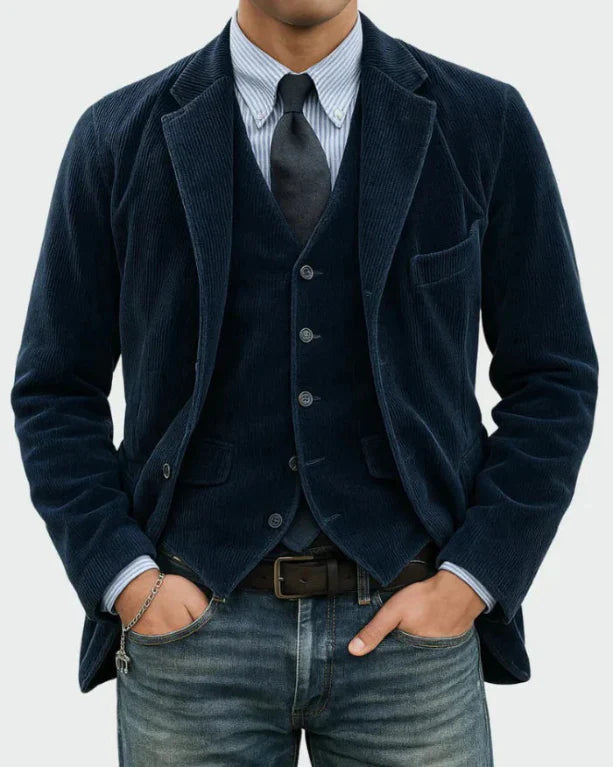 Timo | Two-Piece Set: Blazer and Waistcoat with Ribbed Pattern