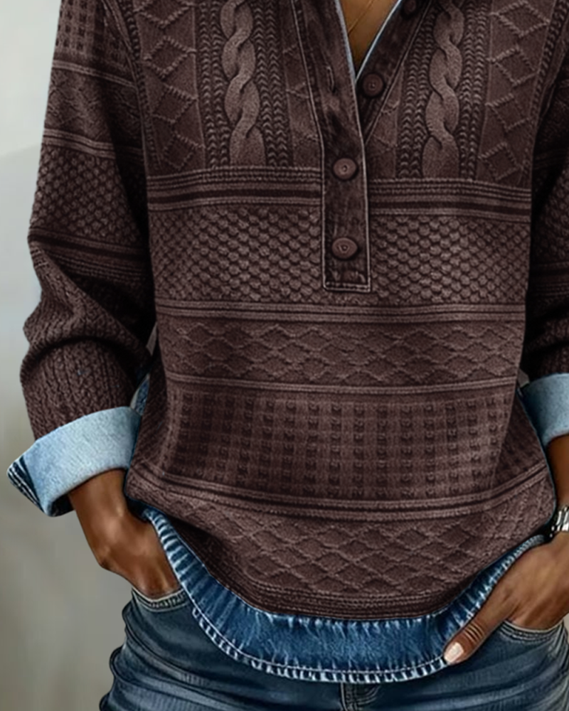 Amelia | Sweatshirt from Woven Jersey with Denim Details