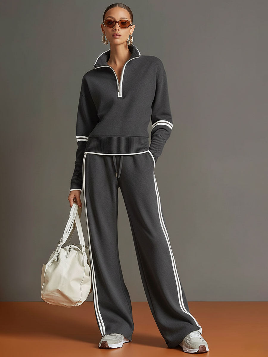 Mariette | Elegant Lounge Set With a Zipup & wide-leg trousers