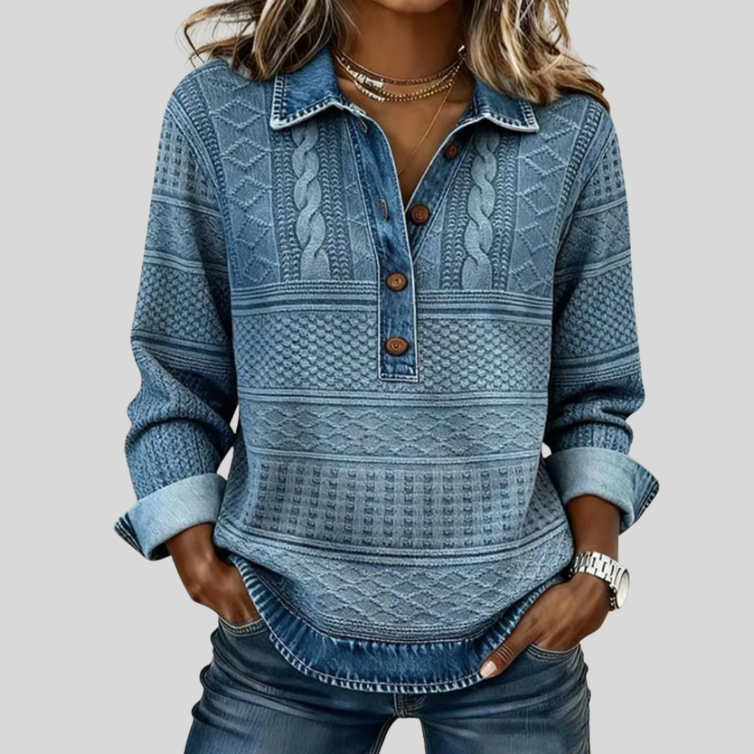 Amelia | Sweatshirt from Woven Jersey with Denim Details